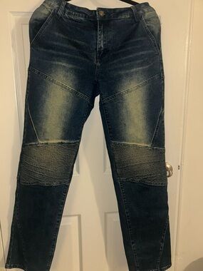 Fashion Nova Men's Washed Dark Blue Moto Jeans